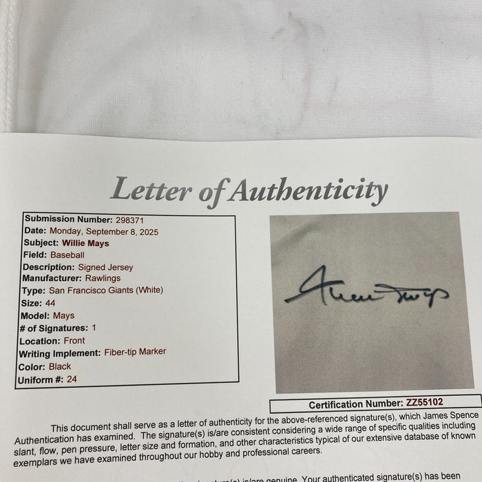 Willie Mays Signed San Francisco Giants Rawlings Game Model Jersey JSA COA