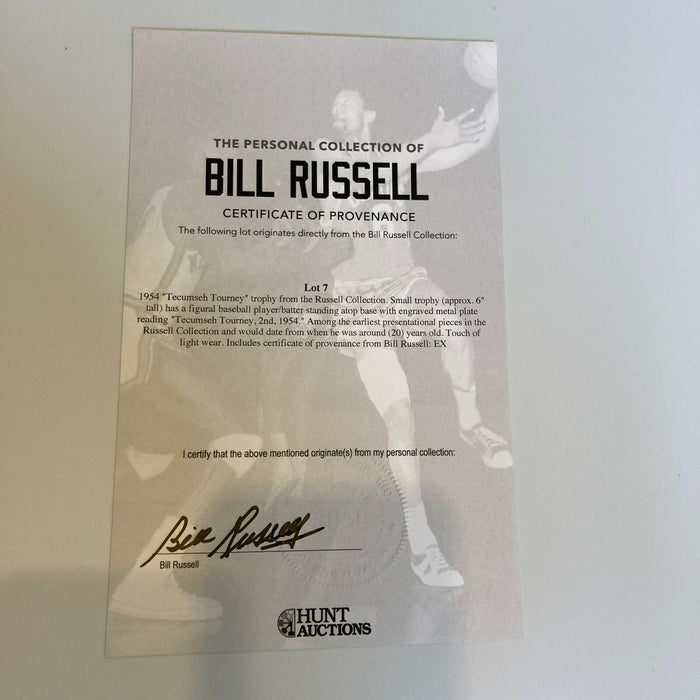 Bill Russell 1954 "Tecumseh Tourney" Trophy Basketball Trophy W/COA