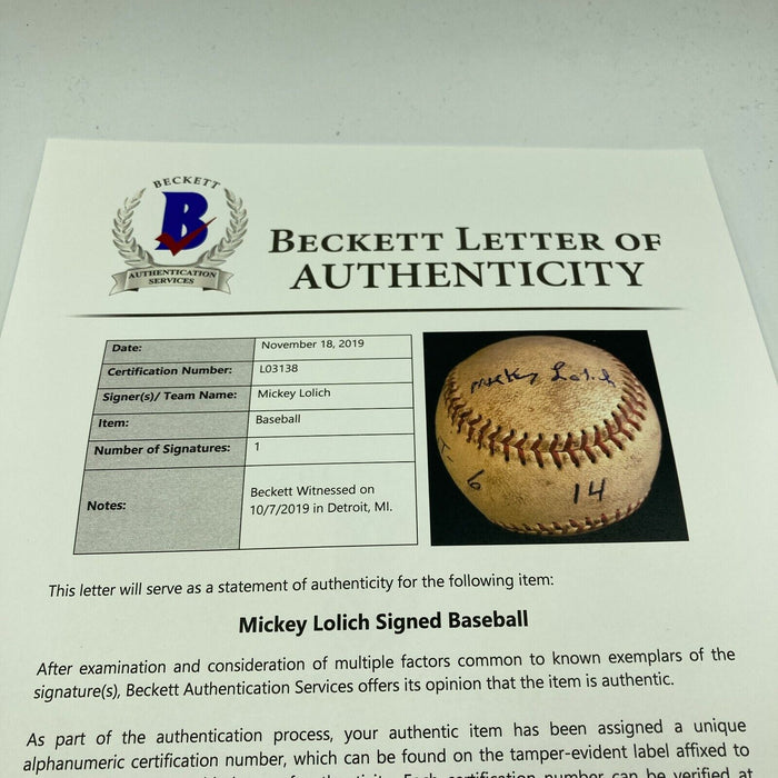 Mickey Lolich Signed Career Win No. 52 Final Out Game Used Baseball Beckett COA