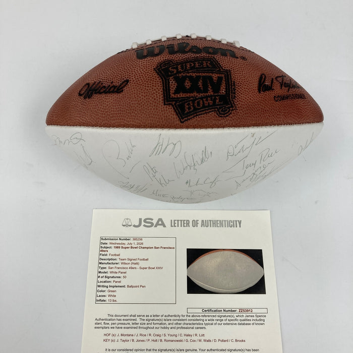 1989 Super Bowl XXIV Champs San Francisco 49ers Team-Signed Football 50 Sigs JSA