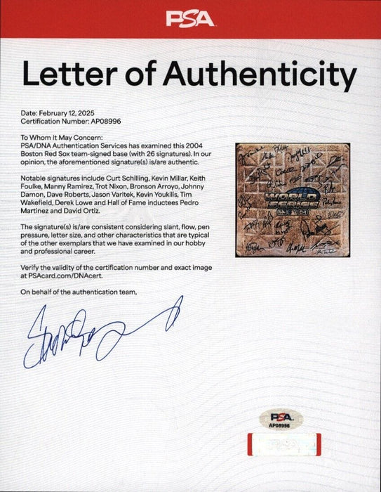Historic 2004 Boston Red Sox Champs Team Signed Game Used World Series Base PSA