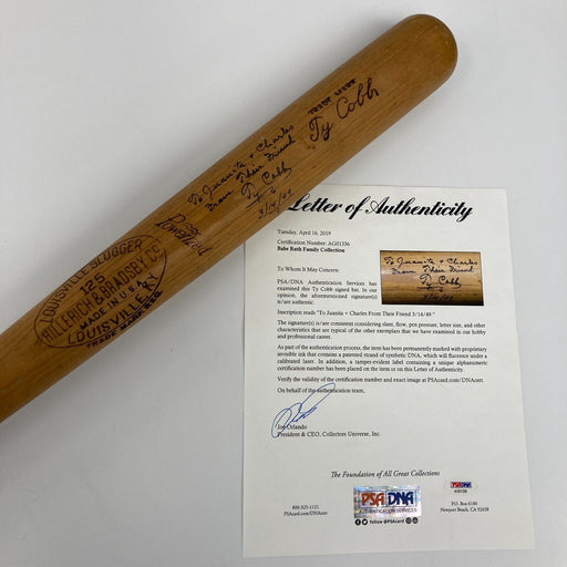 The Finest Ty Cobb Signed Baseball Bat Graded 10 GEM MINT From Babe Ruth PSA DNA