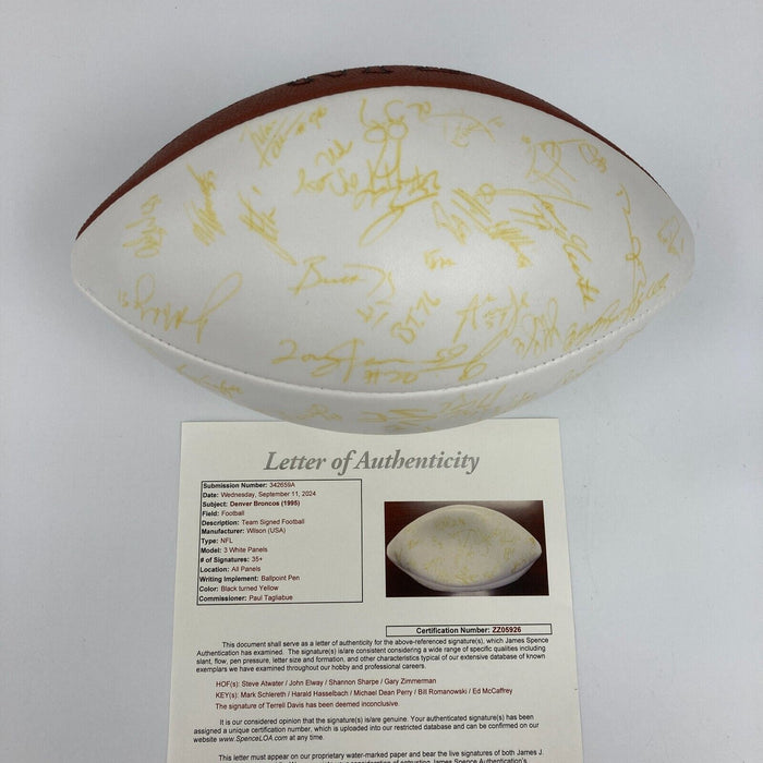 1995 Denver Broncos Team Signed Wilson NFL Football John Elway JSA COA