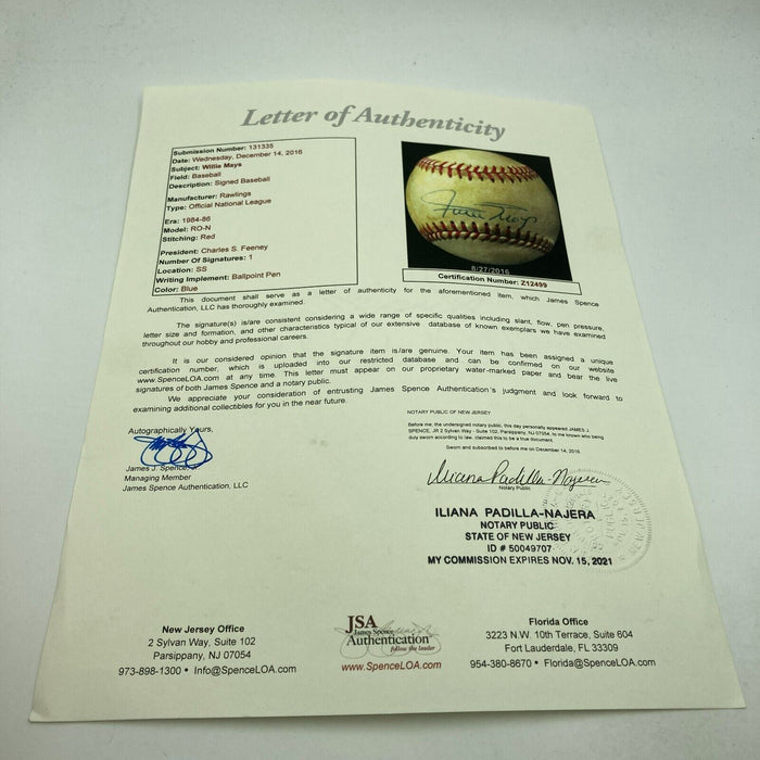 Willie Mays Signed Vintage National League Feeney Baseball With JSA COA