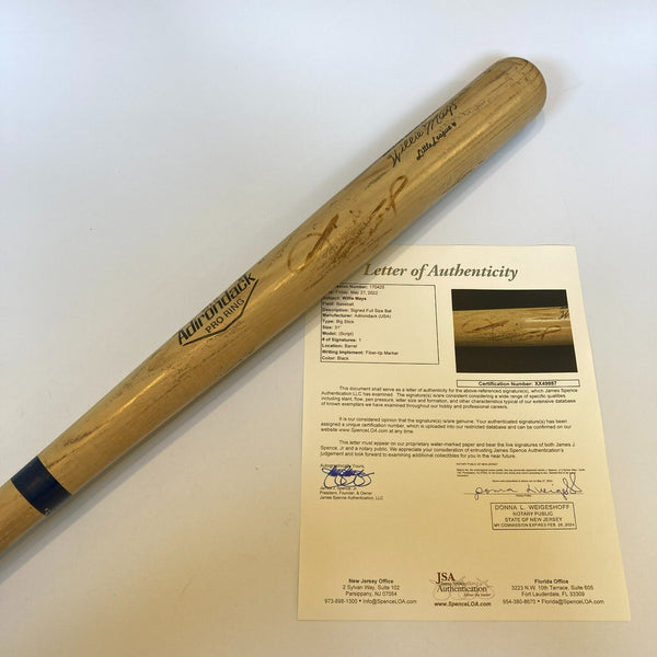 Willie Mays Signed Vintage Adirondack Baseball Bat With JSA COA