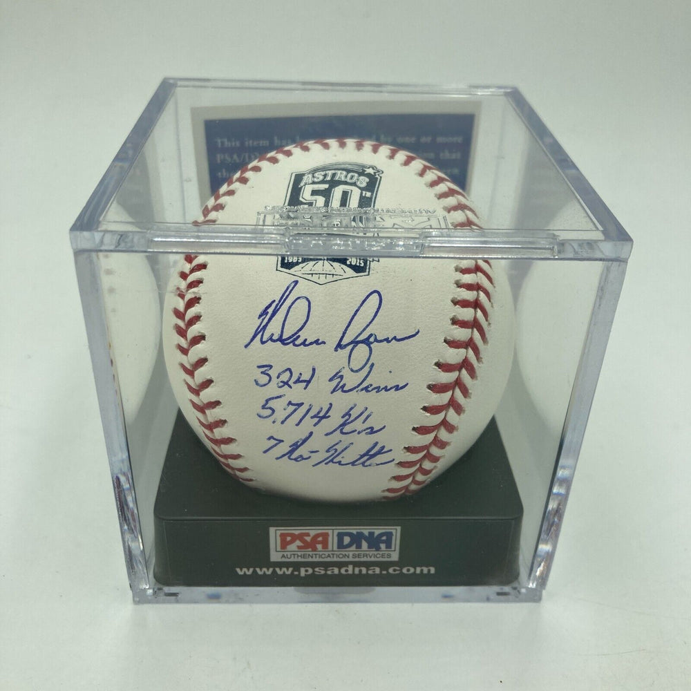 Nolan Ryan Signed Heavily Inscribed STAT Baseball PSA DNA Graded 10 GEM MINT