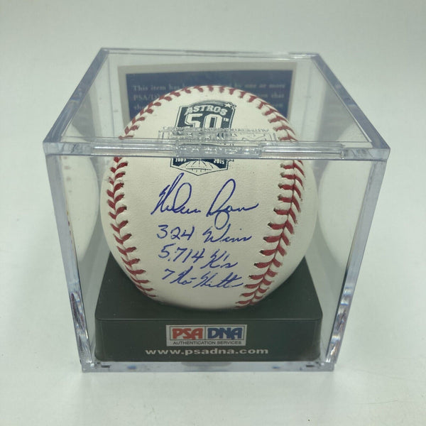 Nolan Ryan Signed Heavily Inscribed STAT Baseball PSA DNA Graded 10 GEM MINT