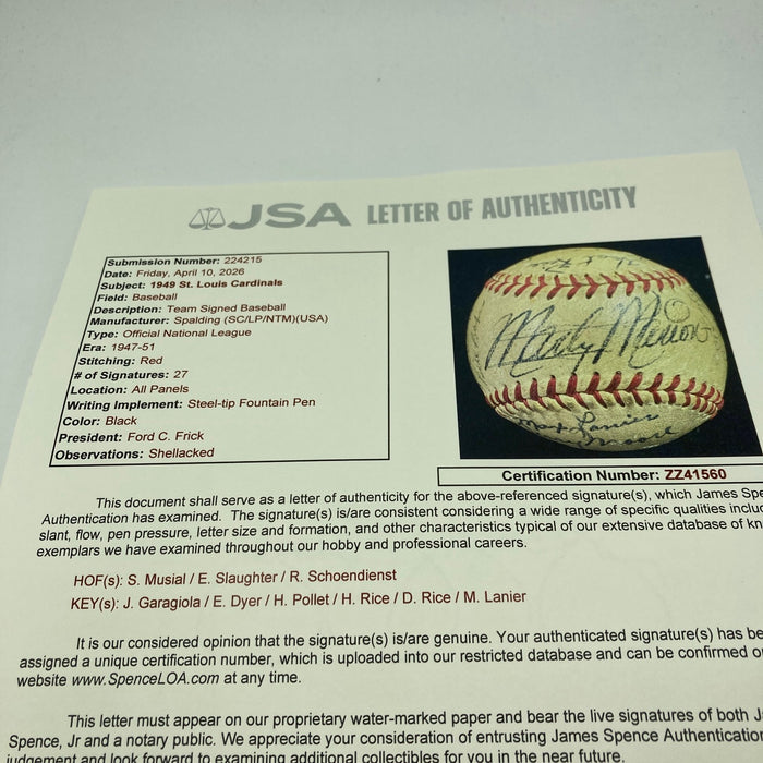 1949 St. Louis Cardinals Team Signed National League Baseball Stan Musial JSA