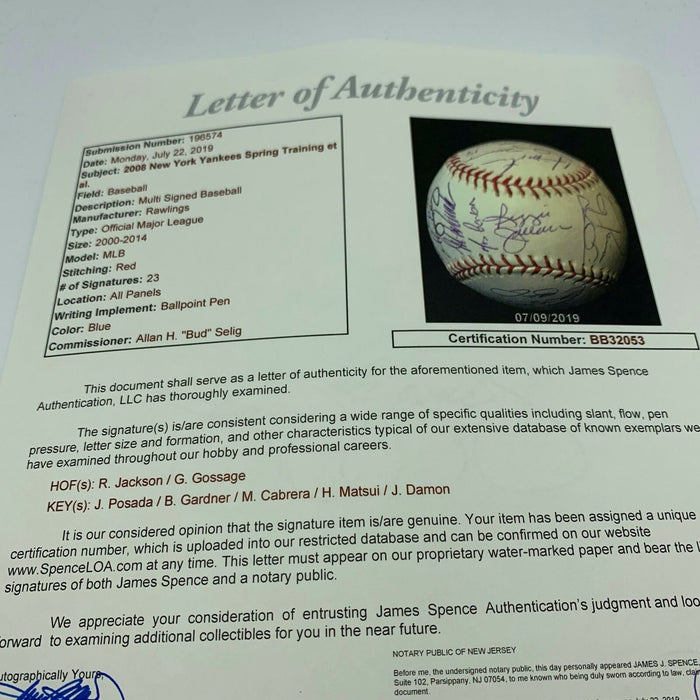 2008 Yankees Team Signed Baseball 23 Sigs With Reggie Jackson JSA COA