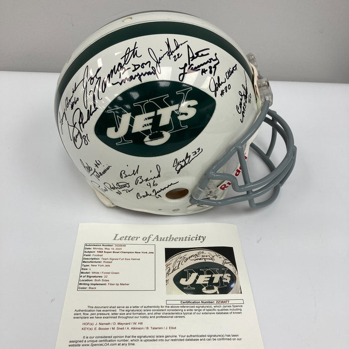 1969 New York Jets Super Bowl Champs Team Signed Authentic Game Helmet —  Showpieces Sports