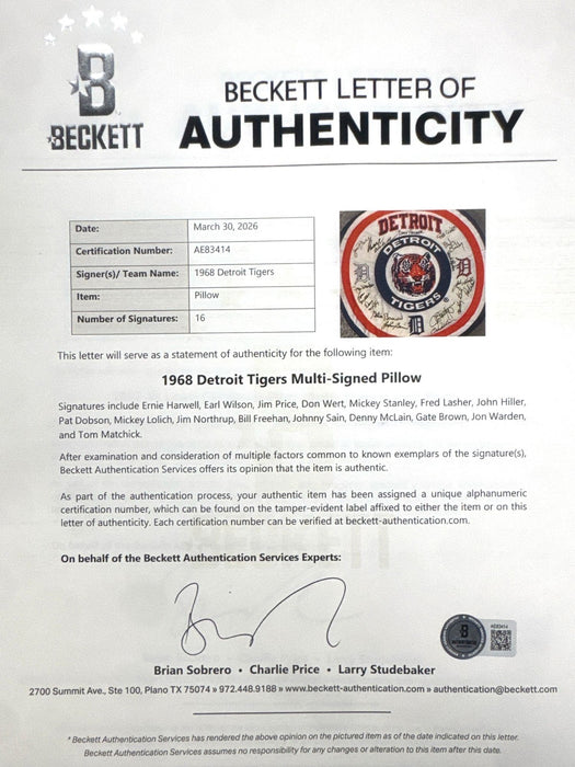 1968 Detroit Tigers World Series Champs Team Signed Display Beckett COA