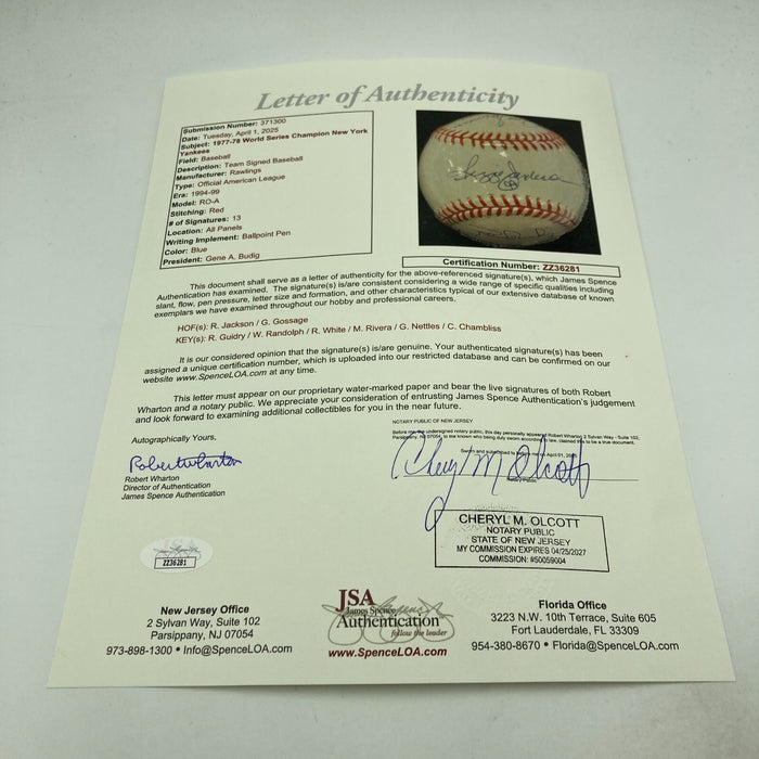 1977-1978 New York Yankees World Series Champs Team Signed AL Baseball JSA COA