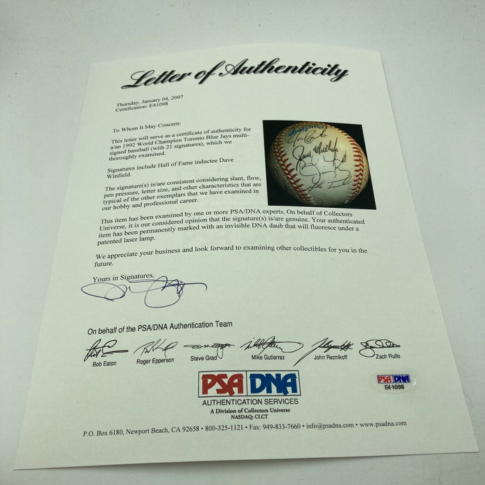 1992 Toronto Blue Jays World Series Champs Team Signed Baseball With PSA DNA COA