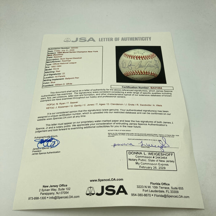 1969 New York Mets WS Champs Team Signed Baseball Tom Seaver Nolan Ryan JSA COA