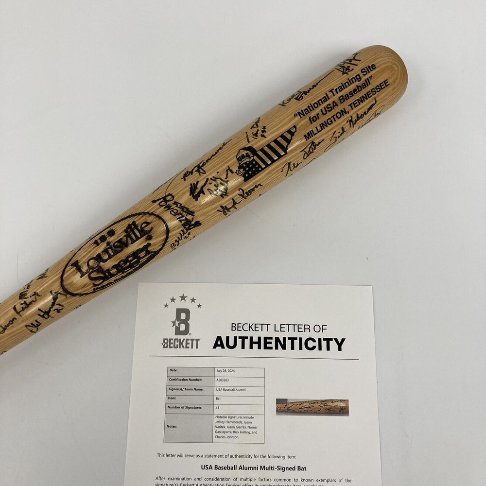 1992 Team USA Olympics Signed Baseball Bat 43 Sigs Nomar Garciaparra Beckett COA