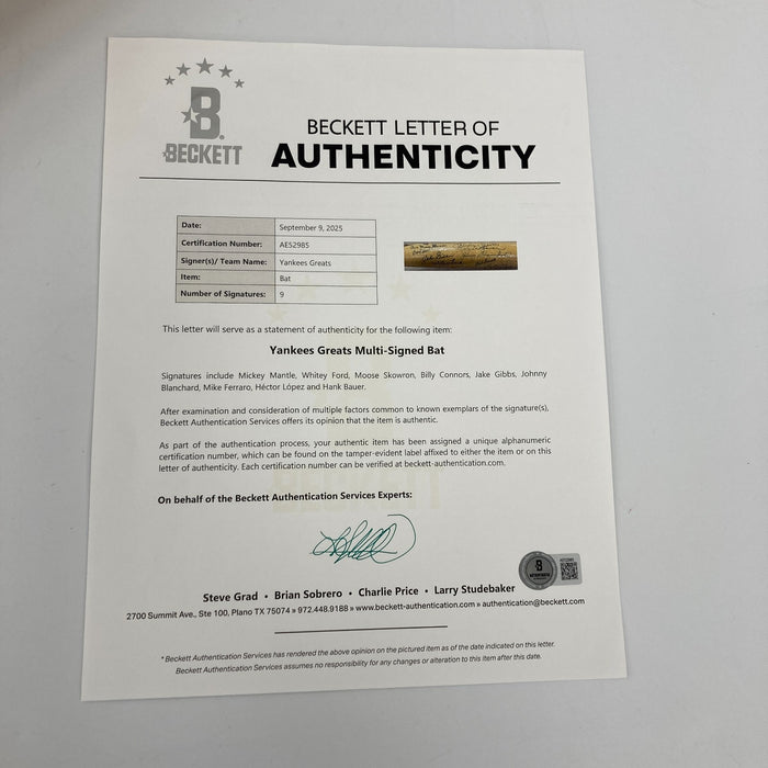 Mickey Mantle New York Yankees Legends Multi Signed Baseball Bat Beckett COA