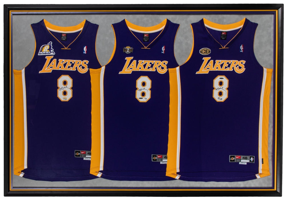 Kobe Bryant 3 Signed NBA Finals Los Angeles Lakers Jerseys Display UDA & Beckett