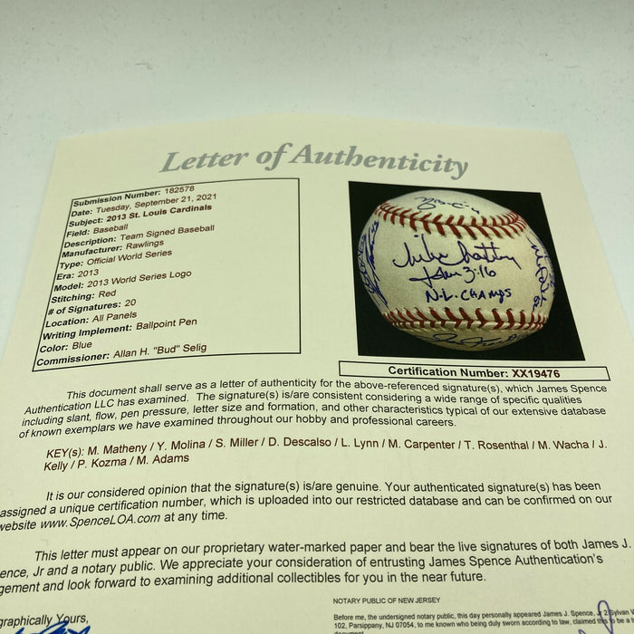 2013 St. Louis Cardinals NL Champs Team Signed World Series Baseball JSA COA
