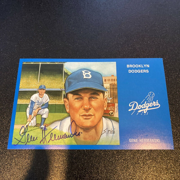 Gene Hermanski Signed Autographed Vintage Brooklyn Dodgers Postcard