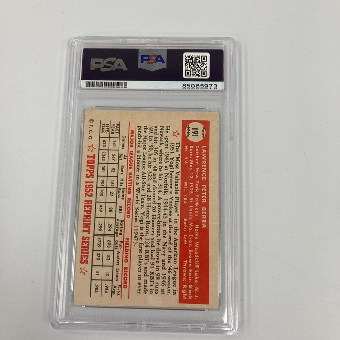 Yogi Berra Signed 1952 Topps RC Reprint Baseball Card PSA DNA Auto