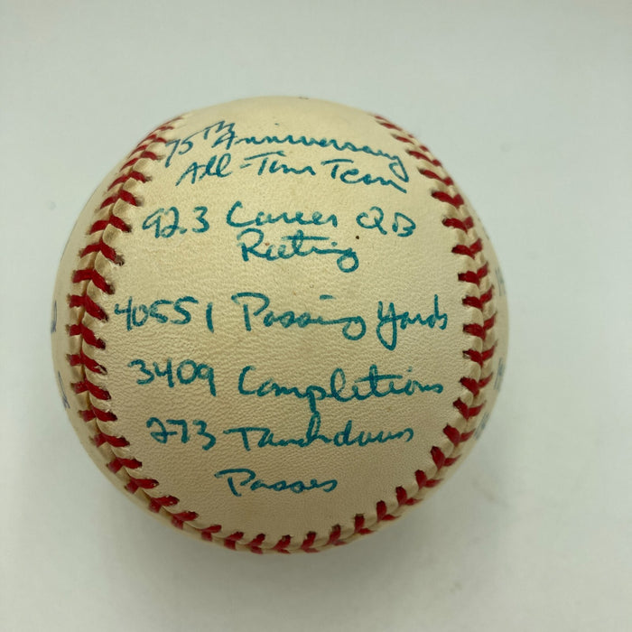 Joe Montana Signed Heavily Inscribed Career STAT Baseball Reggie Jackson COA
