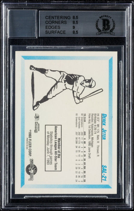 Derek Jeter Signed 1993 Fleer Procards All-Stars RC Rookie BGS 8.5 AUTO 9