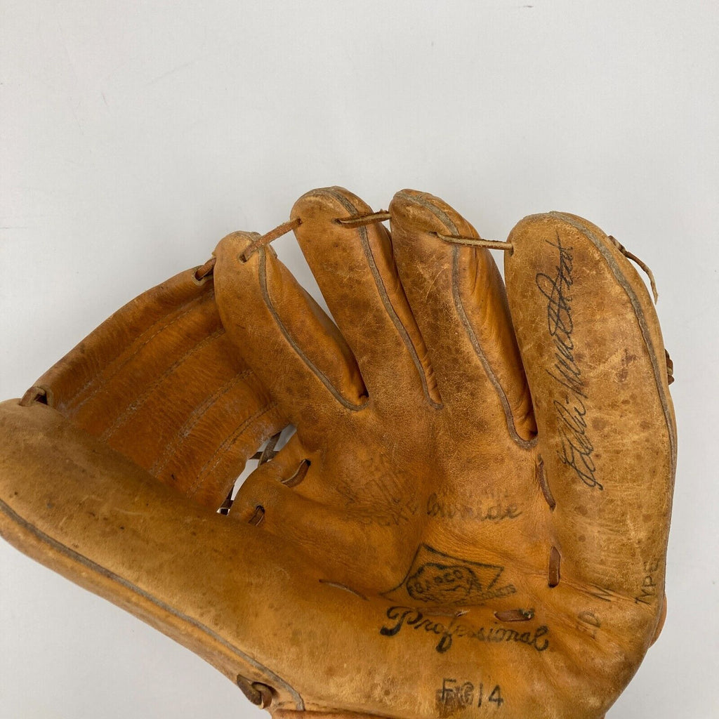 Eddie Mathews Signed 1950's Rawlings Game Model Baseball Glove JSA Sti ...