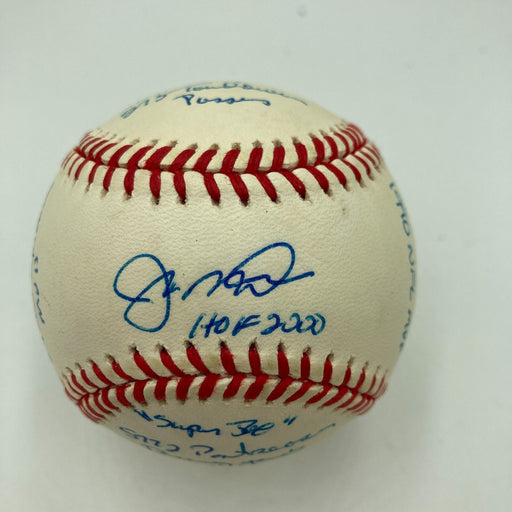 Joe Montana Signed Heavily Inscribed Career STAT Baseball Reggie Jackson COA