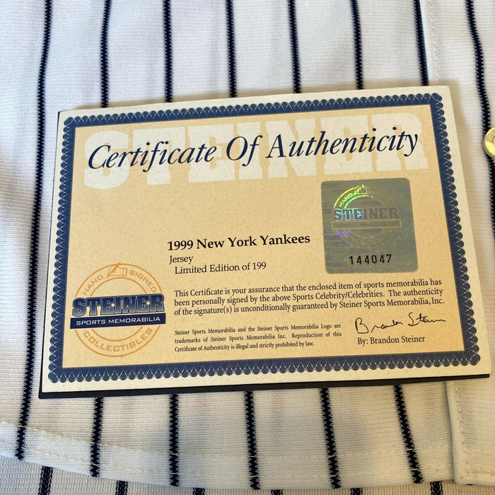 1999 Yankees Team Signed World Series Jersey Derek Jeter Mariano Rivera Steiner