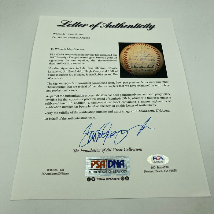 Jackie Robinson Rookie 1947 Brooklyn Dodgers Team Signed Baseball PSA DNA COA