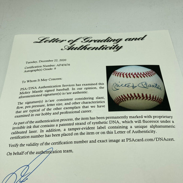 Mickey Mantle Signed American League Baseball PSA DNA Graded MINT 9