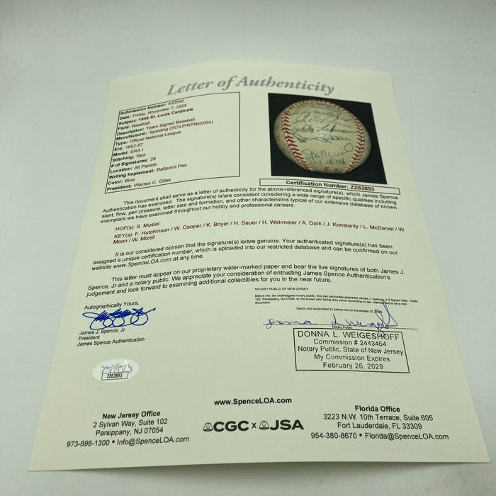 1956 St. Louis Cardinals Team Signed National League Baseball JSA COA