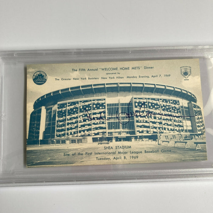 Bud Harrelson Signed 1969 New York Mets Shea Stadium Postcard PSA DNA RARE