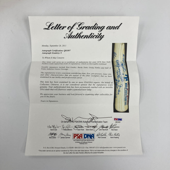 1978 New York Yankees World Series Champs Team Signed Baseball Bat PSA DNA COA