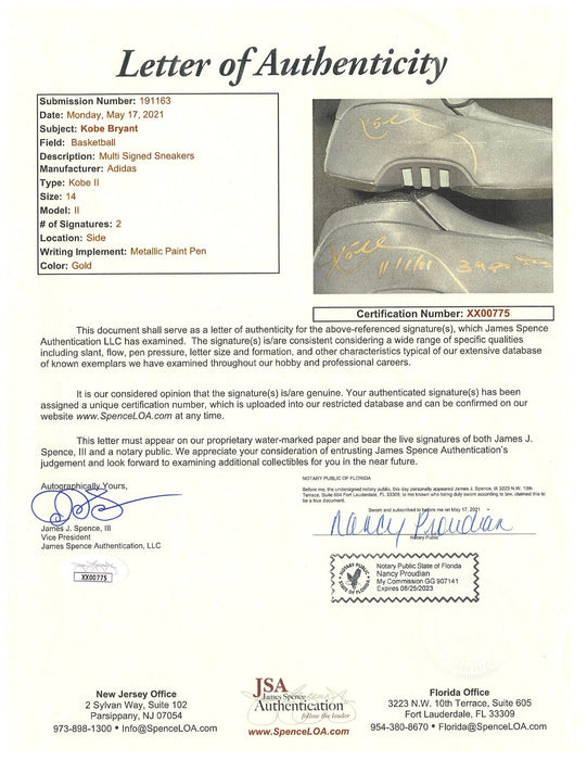 Kobe Bryant Game-Used Photo Matched Twice-Signed Adidas Sneakers "39 Points" JSA