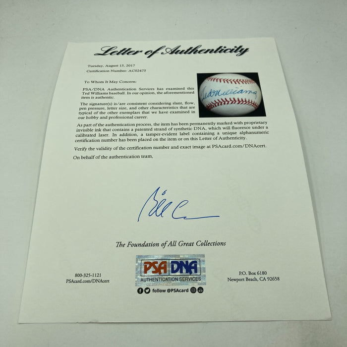 Beautiful Ted Williams Signed Official American League Baseball PSA DNA