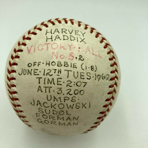 Harvey Haddix Game Used Final Pitch Victory Baseball Win #8 June 12 1962 Pirates