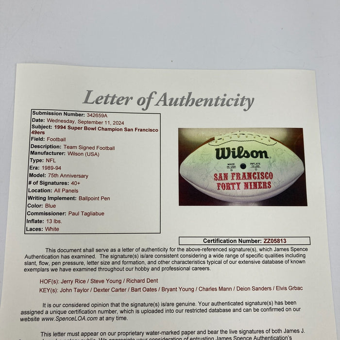 1994 San Francisco 49ers Super Bowl XXIX Champs Team Signed Football JSA COA