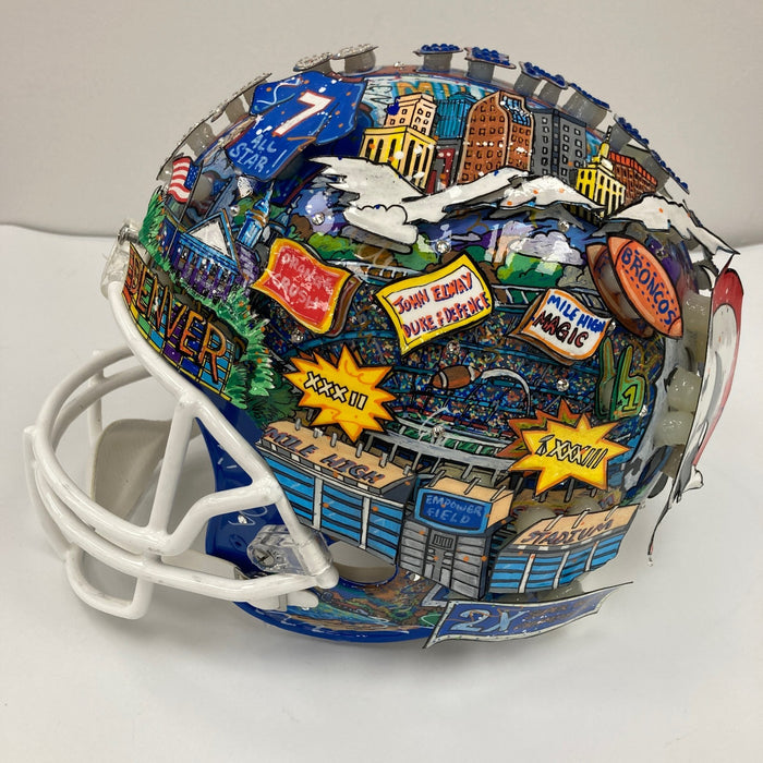 Beautiful John Elway Signed Charles Fazzino Pop Art Denver Broncos Helmet W/COA