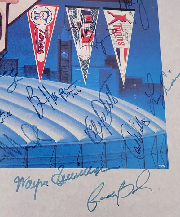 1991 Minnesota Twins World Series Champs Team Signed 18x24 Poster Beckett COA