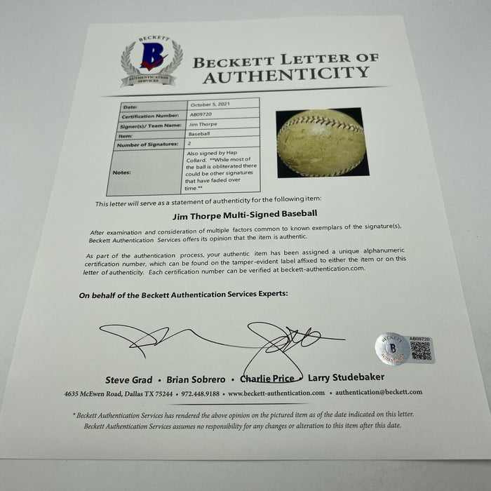 1920's Jim Thorpe Signed Game Used Official National League Baseball PSA DNA COA