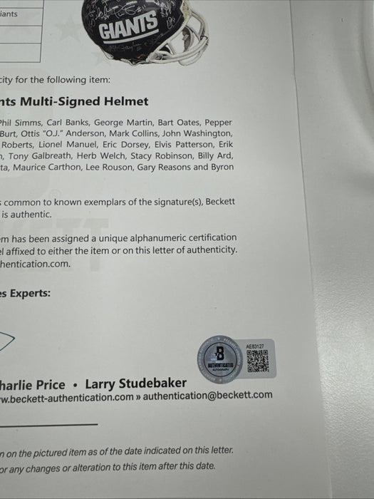1986 New York Giants Super Bowl Champs Team Signed Full Size Helmet Beckett COA