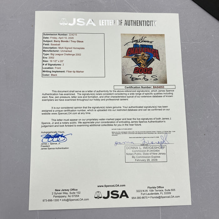 Barry Bonds Signed 2002 All Star Game Big League Challenge Home Plate JSA COA