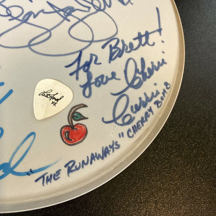 The Runaways Cherry Bomb Joan Jett, Lita Ford, Cherri Curri Signed Drumhead JSA