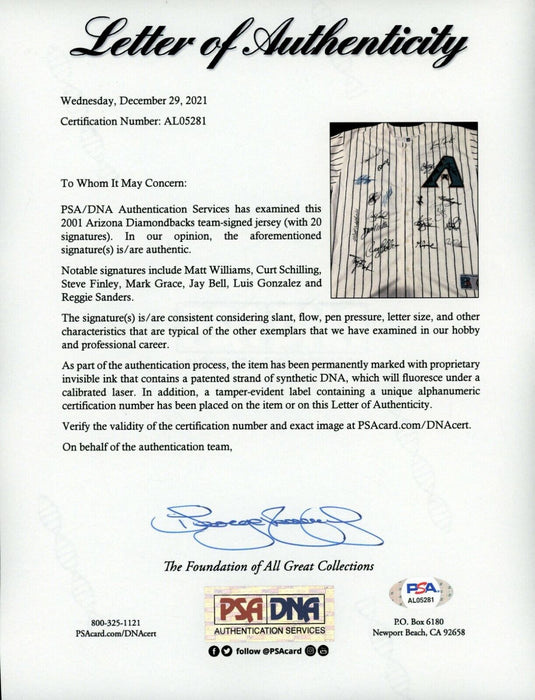 RARE 2001 Arizona Diamondbacks World Series Champs Team Signed Jersey PSA DNA