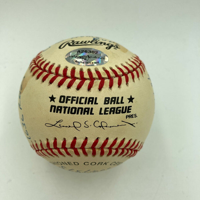 Ernie Banks Signed Heavily Inscribed Career STAT Baseball Reggie Jackson COA