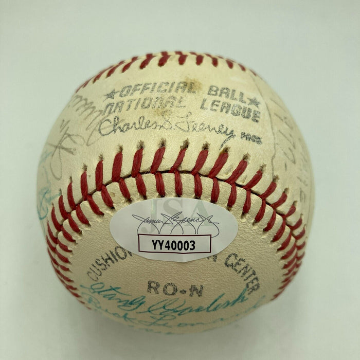 Beautiful 1977 Hall Of Fame Induction Multi Signed Baseball 23 Sigs JSA COA
