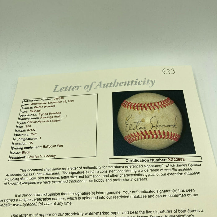 Beautiful Elston Howard Single Signed Baseball JSA COA Rare Sweet Spot Signature