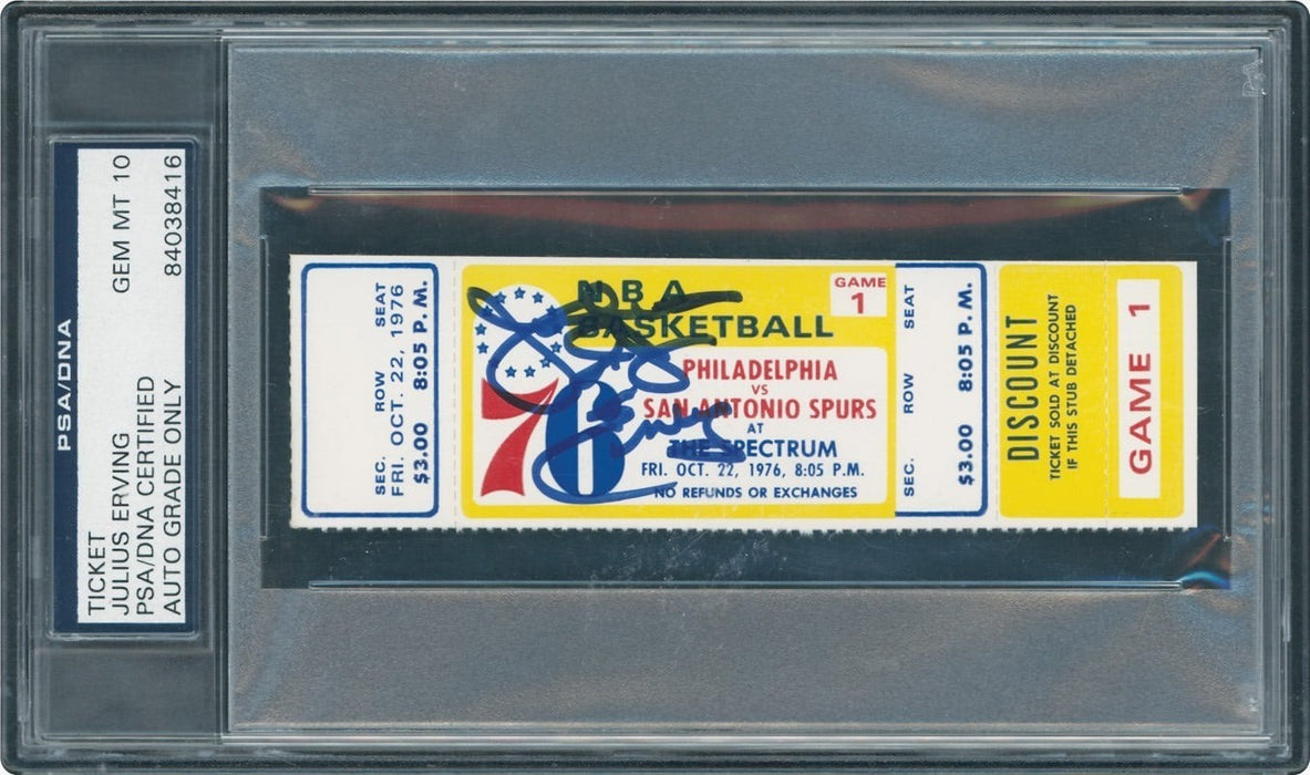 Julius Erving Dr J. Signed 1976 NBA Debut 76ers Full Ticket Proof PSA 10 GEM 1/1