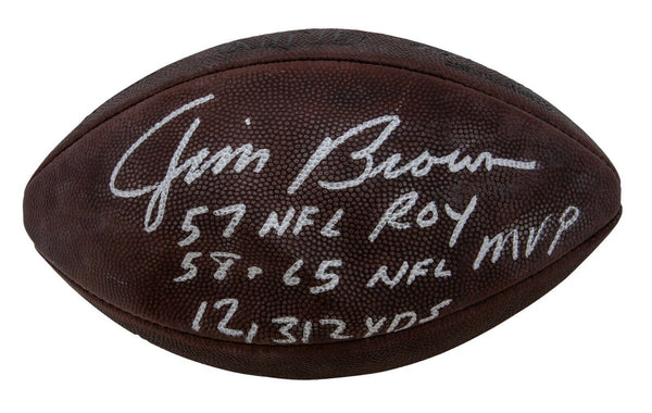 Jim Brown 1957 ROY 1958-65 MVP Signed Heavily Inscribed STAT Football PSA DNA